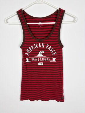 American Eagle Tank Top Size Small Red Brown Striped Graphic Y2K